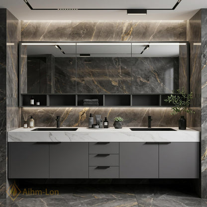 60''-96'' Double Bathroom Vanity with Sink Floating Matte Gray Finish Large Storage