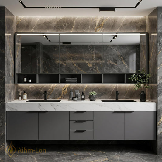 60''-96'' Double Bathroom Vanity with Sink Floating Matte Gray Finish Large Storage