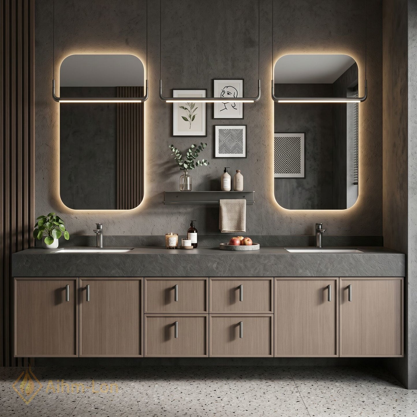 70''-96'' Double Bathroom Vanity with Sink Floating Modern Vanities Basin Stone Effect