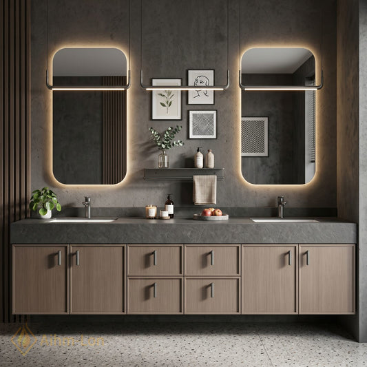 70''-96'' Double Bathroom Vanity with Sink Floating Modern Vanities Basin Stone Effect
