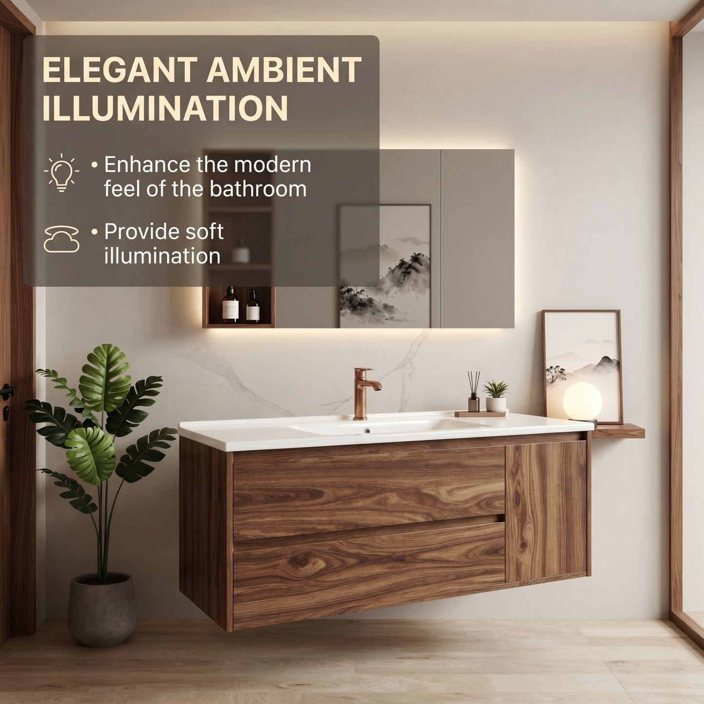 36''-64'' Modern Bathroom Vanity with Sink Large Wood Grain Floating Dual Drawers Cabinet