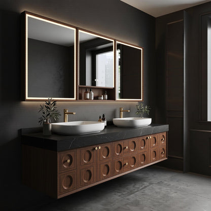 60''-96'' Modern Floating Bathroom Vanity with Sink Dark Stone Top Generous Storage