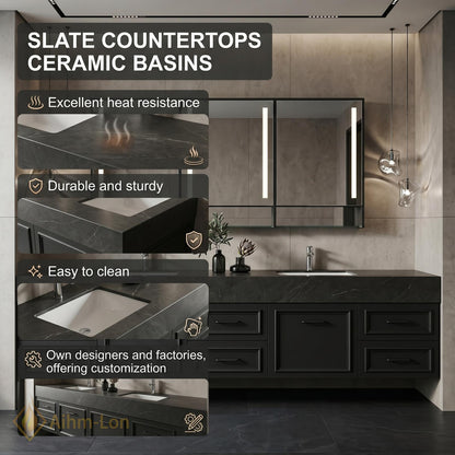72''-96'' Double Bathroom Vanity with Sink Charcoal Drawers Modern Matte Finish Deep