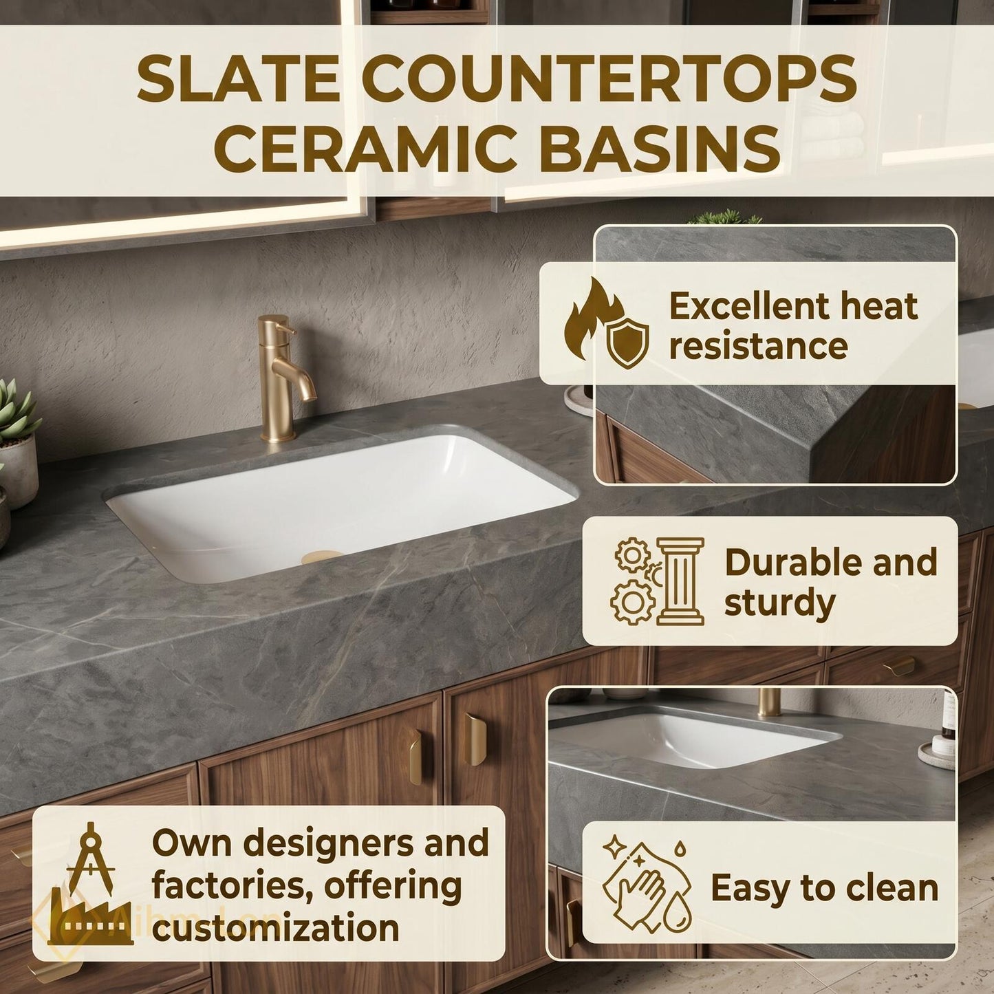 76''-96'' Modern Double Bathroom Vanity with Sink Dark Walnut Stone Top Shelving