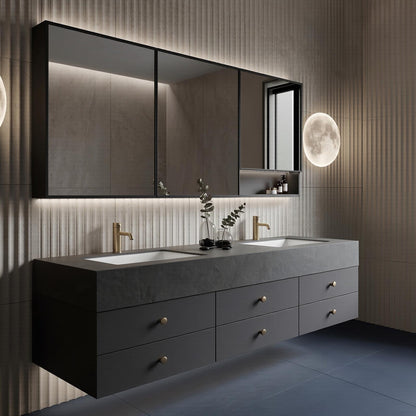 60''-96'' Modern Bathroom Vanity with Sink Double Sink Dark Slate Geometric Drawers Cabinet