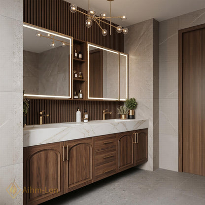 72''-96'' Double Bathroom Vanity with Sink Modern Floating Top Doors Slatted-Panel