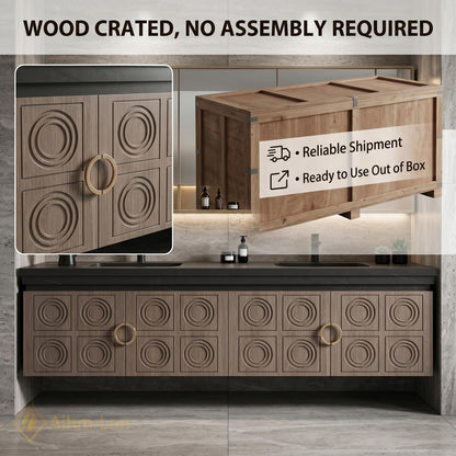 60''-96'' Double Bathroom Vanity with Sink Floating Geometric Relief Panels Shelf Storage