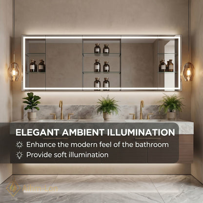 60''-96'' Double Bathroom Vanity with Sink Spacious Mirror Cabinet Luxurious Marble Top