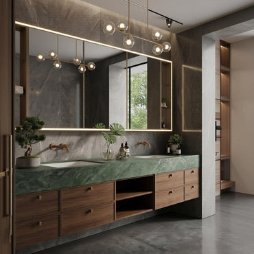 60''-96'' Double Bathroom Vanity with Sink Modern Floating Green Marble Wide Drawers