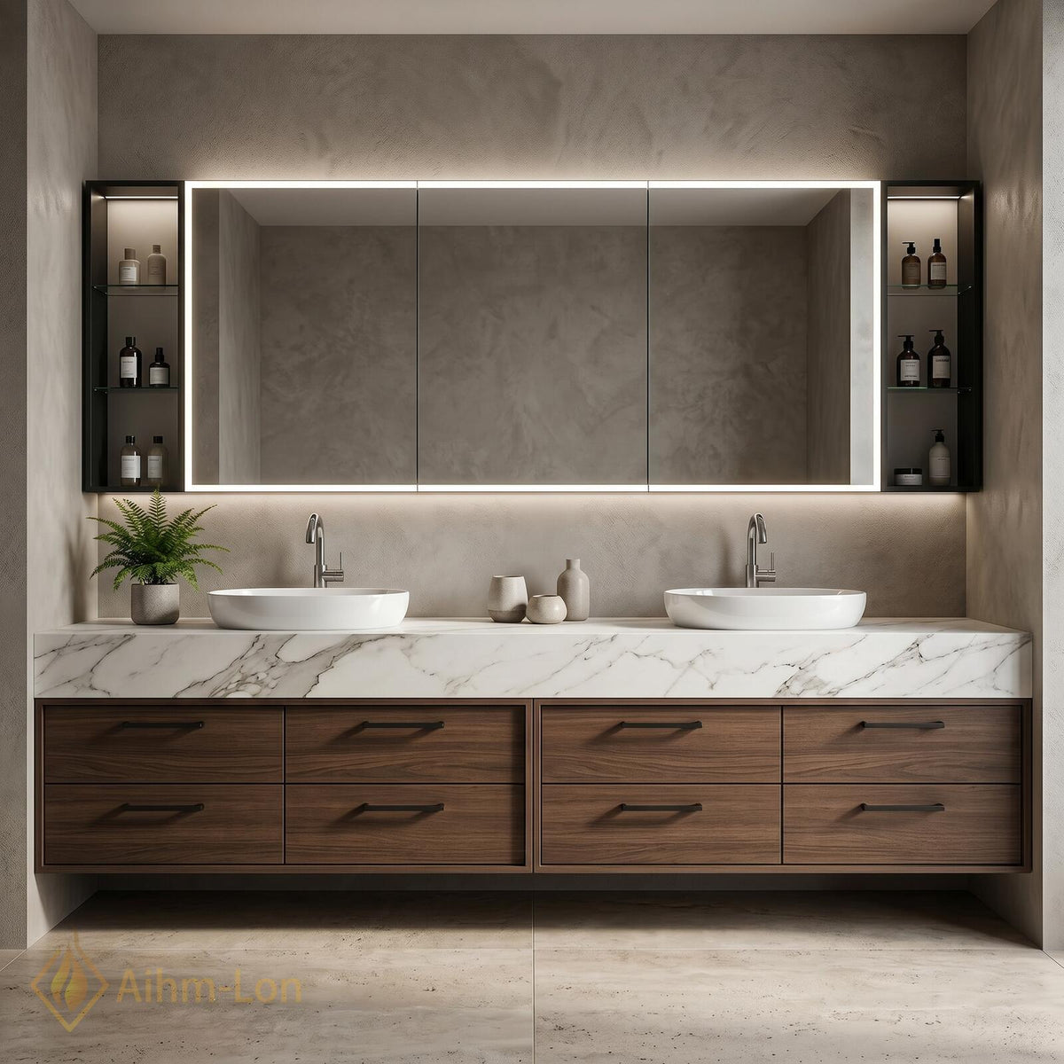 72''-96'' Double Bathroom Vanity with Sink Floating Double Woodgrain Finish Grain Finish