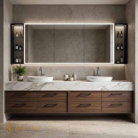 72''-96'' Double Bathroom Vanity with Sink Floating Double Woodgrain Finish Grain Finish