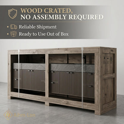 76''-96'' Double Bathroom Vanity with Sink Floating Vanity Stone Textured Top Setup