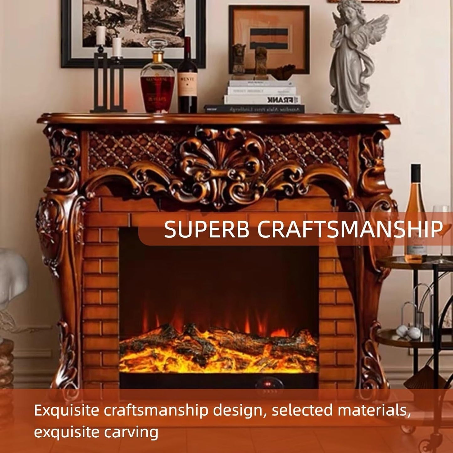 Aihm-Lon Modern Electric Fireplace 3D Plaid Carving 48”