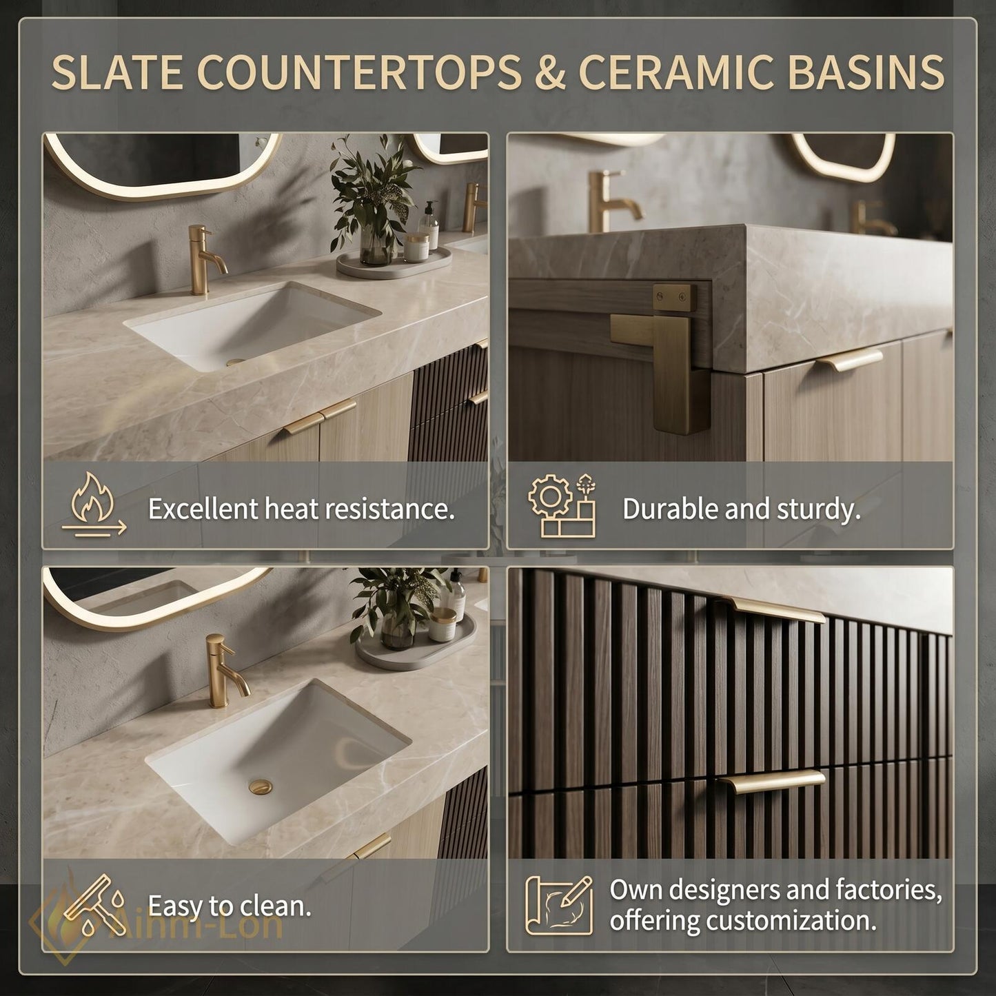 74''-96'' Double Bathroom Vanity with Sink Modern Floating Slatted-Panel Drawers Storage