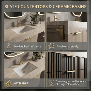 74''-96'' Double Bathroom Vanity with Sink Modern Floating Slatted-Panel Drawers Storage