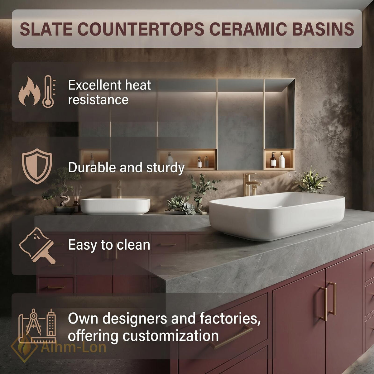 78''-96'' Double Bathroom Vanity with Sink Floating Double Burgundy Finish Muted Spacious