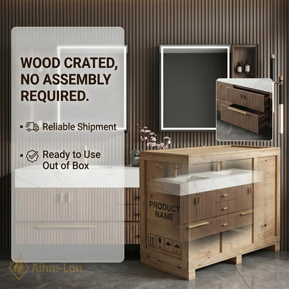 72''-96'' Double Bathroom Vanity with Sink White Modern Floating Basin Slatted Marble
