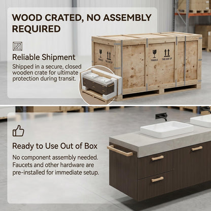 60''-96'' Double Bathroom Vanity with Sink Modern Floating Slatted Front Matte Dark Finish