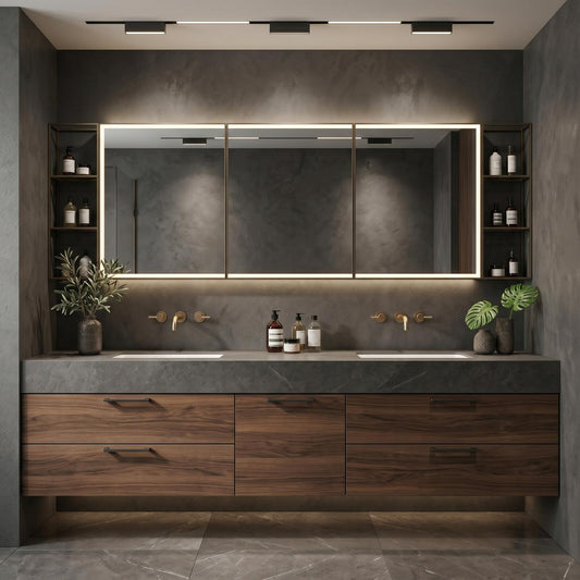 60''-96'' Double Bathroom Vanity with Sink Modern Floating Dark Walnut Metal Drawers