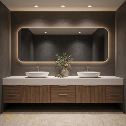 60''-96'' Double Bathroom Vanity with Sink Wood Modern Floating Basins Dual Clean