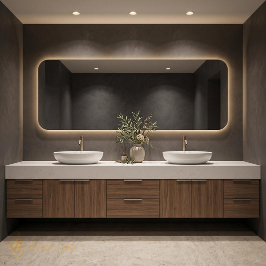 60''-96'' Double Bathroom Vanity with Sink Wood Modern Floating Basins Dual Clean
