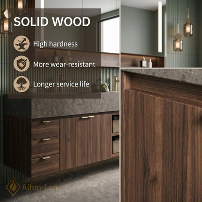 60''-96'' Double Bathroom Vanity with Sink Modern Floating Warm Walnut Open Shelving