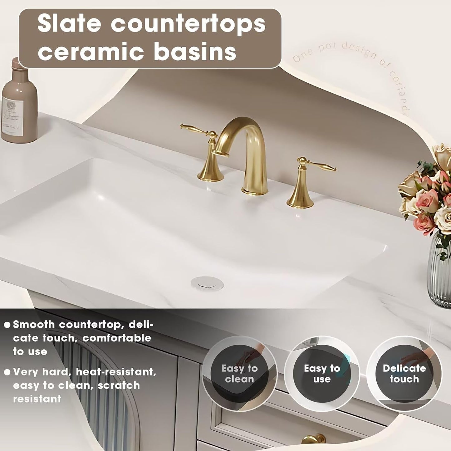 68"Modern Bathroom Vanity Includes Fine Copper Metal Texture Handle