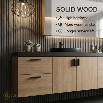 60''-96'' Double Bathroom Vanity with Sink Floating Light Oak Dark Stone Top