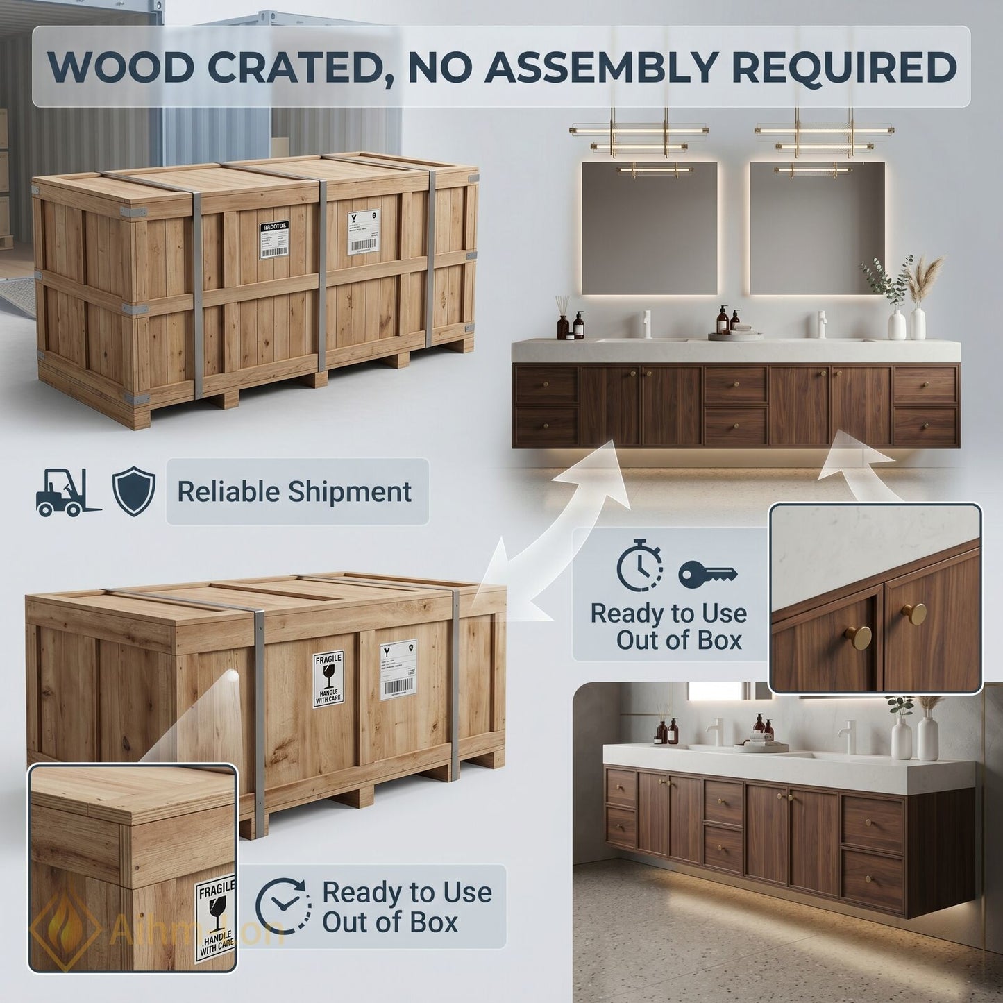 76''-96'' Double Bathroom Vanity with Sink Floating Modern Vanities Storage Drawers Vanitys