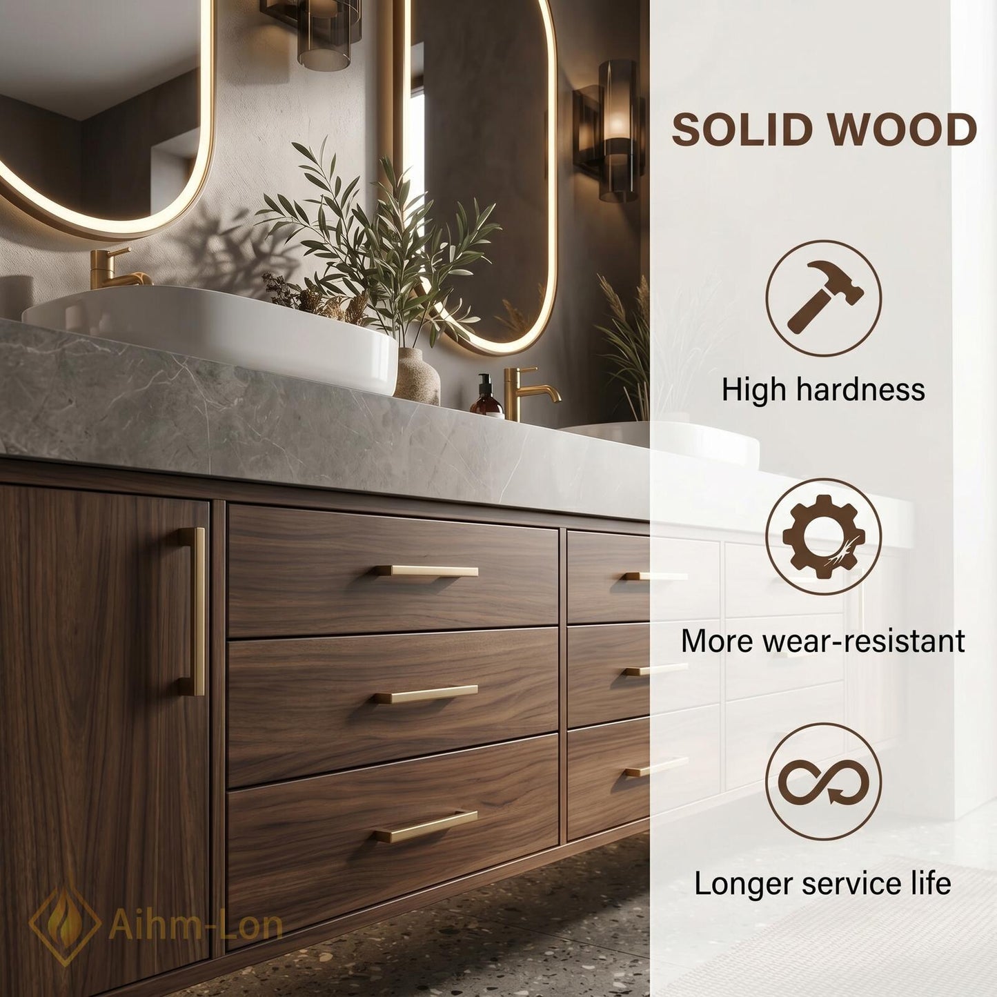 76''-96'' Double Bathroom Vanity with Sink Warm-Walnut Modern Floating Drawers Storage
