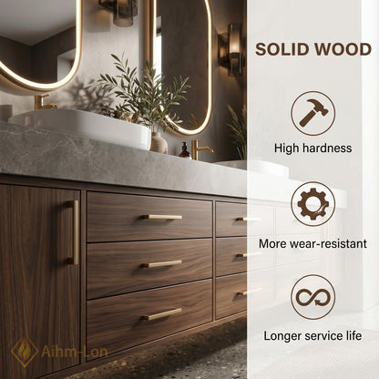 76''-96'' Double Bathroom Vanity with Sink Warm-Walnut Modern Floating Drawers Storage