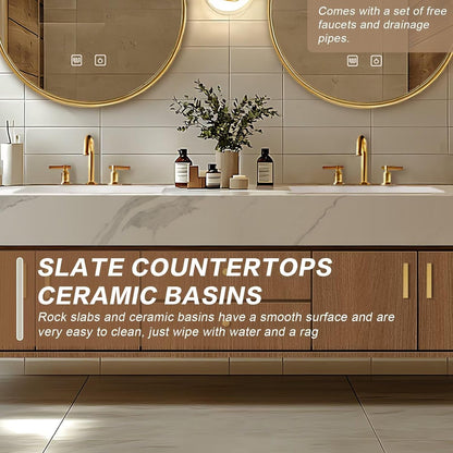 72"Floating Bathroom Vanity with Double Sinks Includes Natural Wood Texture Cabinets