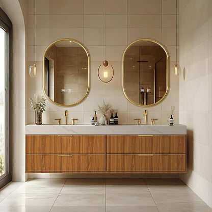 68"Floating Bathroom Vanity with Double Sinks Includes Symmetrical Cabinet