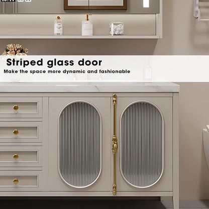 68"Modern Bathroom Vanity Includes Fine Copper Metal Texture Handle