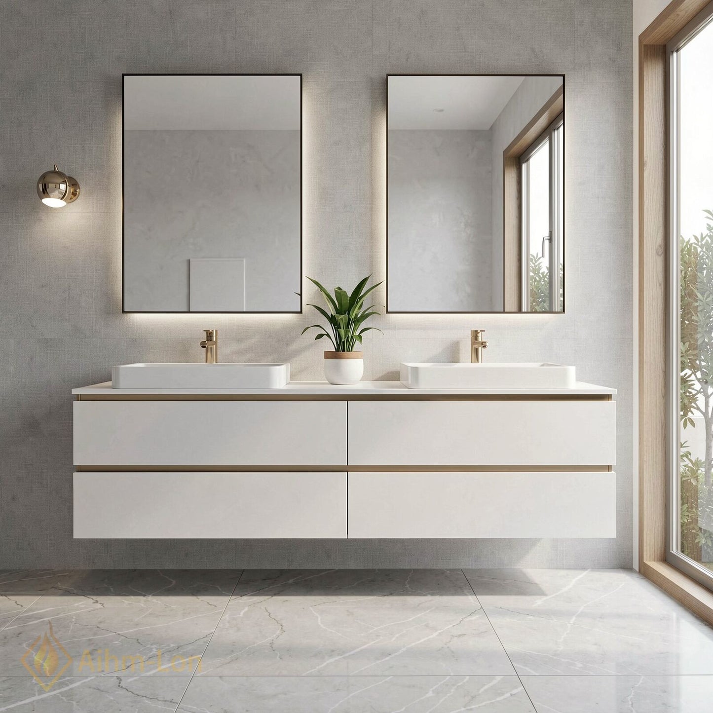 60''-96'' Modern Bathroom Vanity with Sink Double Sink Floating Design Spacious Storage Cabinet
