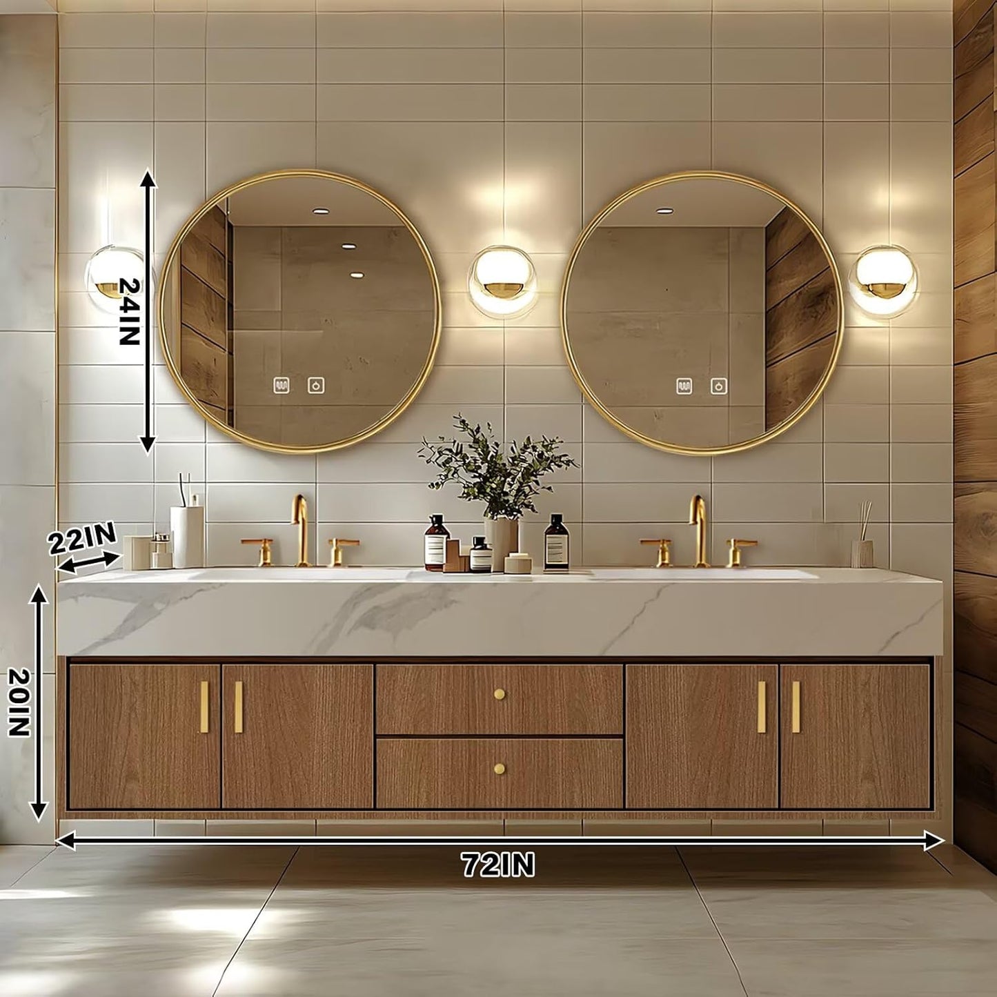 72"Floating Bathroom Vanity with Double Sinks Includes Natural Wood Texture Cabinets