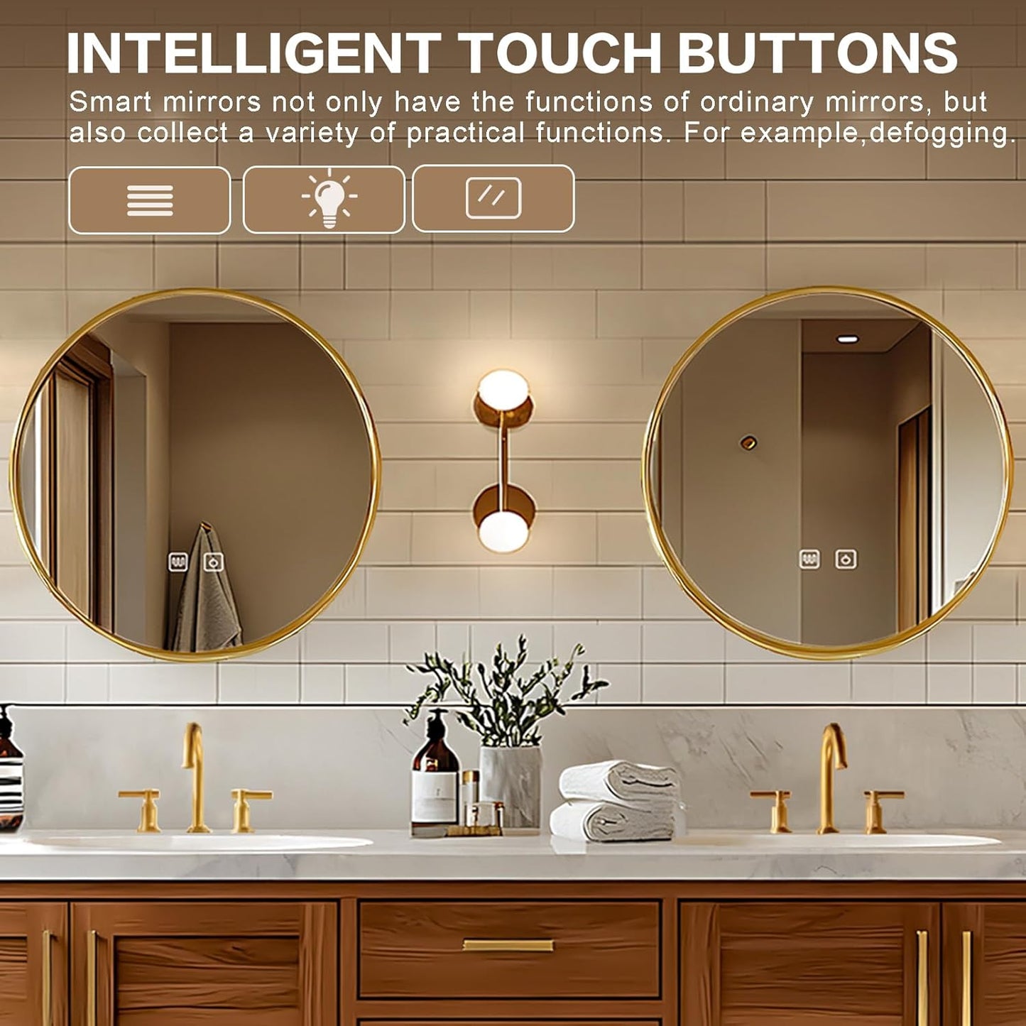 80"Retro Bathroom Vanity with Double Sinks Includes Round Mirror