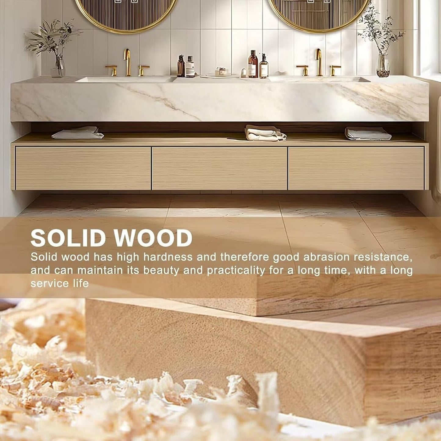 92"Floating Bathroom Vanity with Double Sinks Includes Log Style Cabinet
