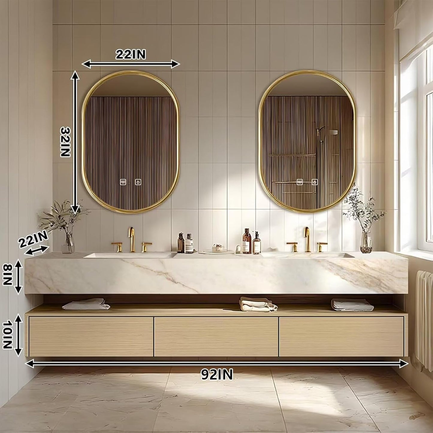 92"Floating Bathroom Vanity with Double Sinks Includes Log Style Cabinet