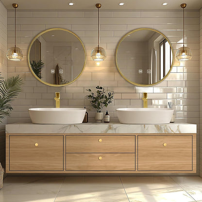 84"Floating Bathroom Vanity with Above Counter Double Sinks