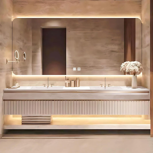 60"Luxurious Solid Wood Bathroom Vanity Includes Embossed Striped Wave Panels