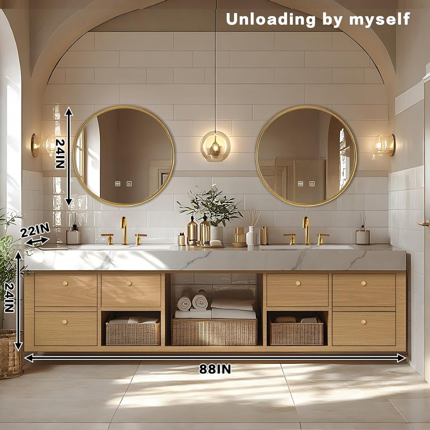 88"Floating Bathroom Vanity with Double Sinks Includes American Country Style