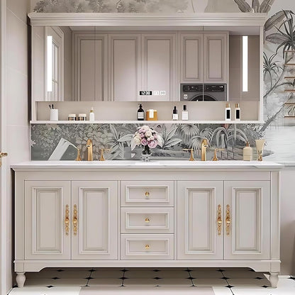 60"-96"Retro Bathroom Vanity with Double Sinks Include American Country Style & Mirror