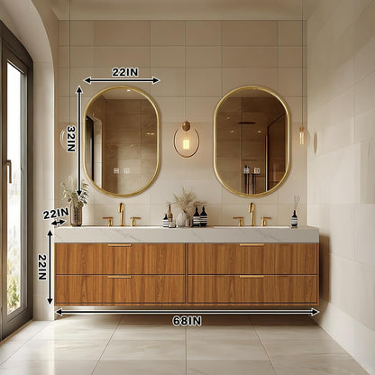 68"Floating Bathroom Vanity with Double Sinks Includes Symmetrical Cabinet