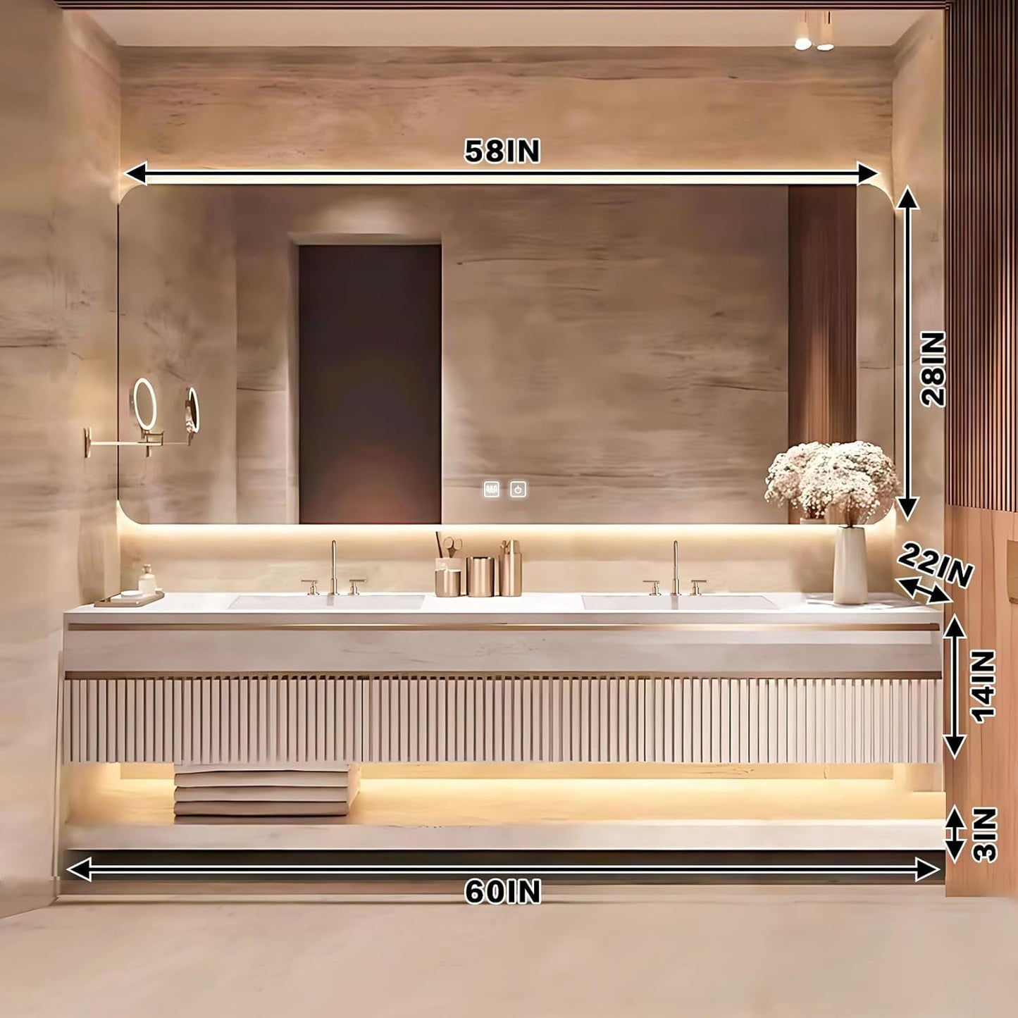 60"Luxurious Solid Wood Bathroom Vanity Includes Embossed Striped Wave Panels