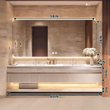 60"Luxurious Solid Wood Bathroom Vanity Includes Embossed Striped Wave Panels