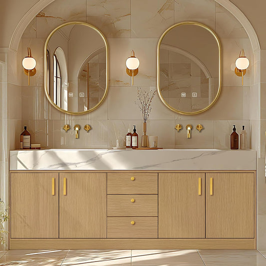 72"Freestanding Bathroom Vanity with Double Sinks Includes Rock Slabs