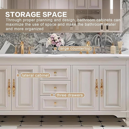 60"-96"Retro Bathroom Vanity with Double Sinks Include American Country Style & Mirror