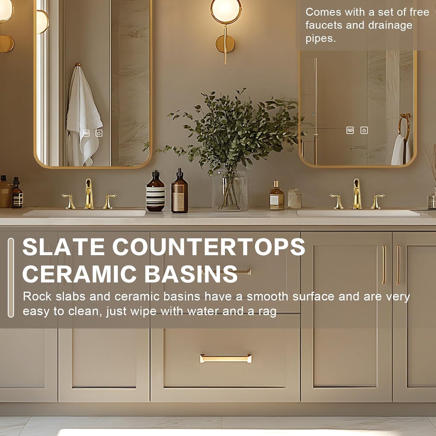 72"Modern Bathroom Vanity with Double Sinks Includes Rectangle Mirrors