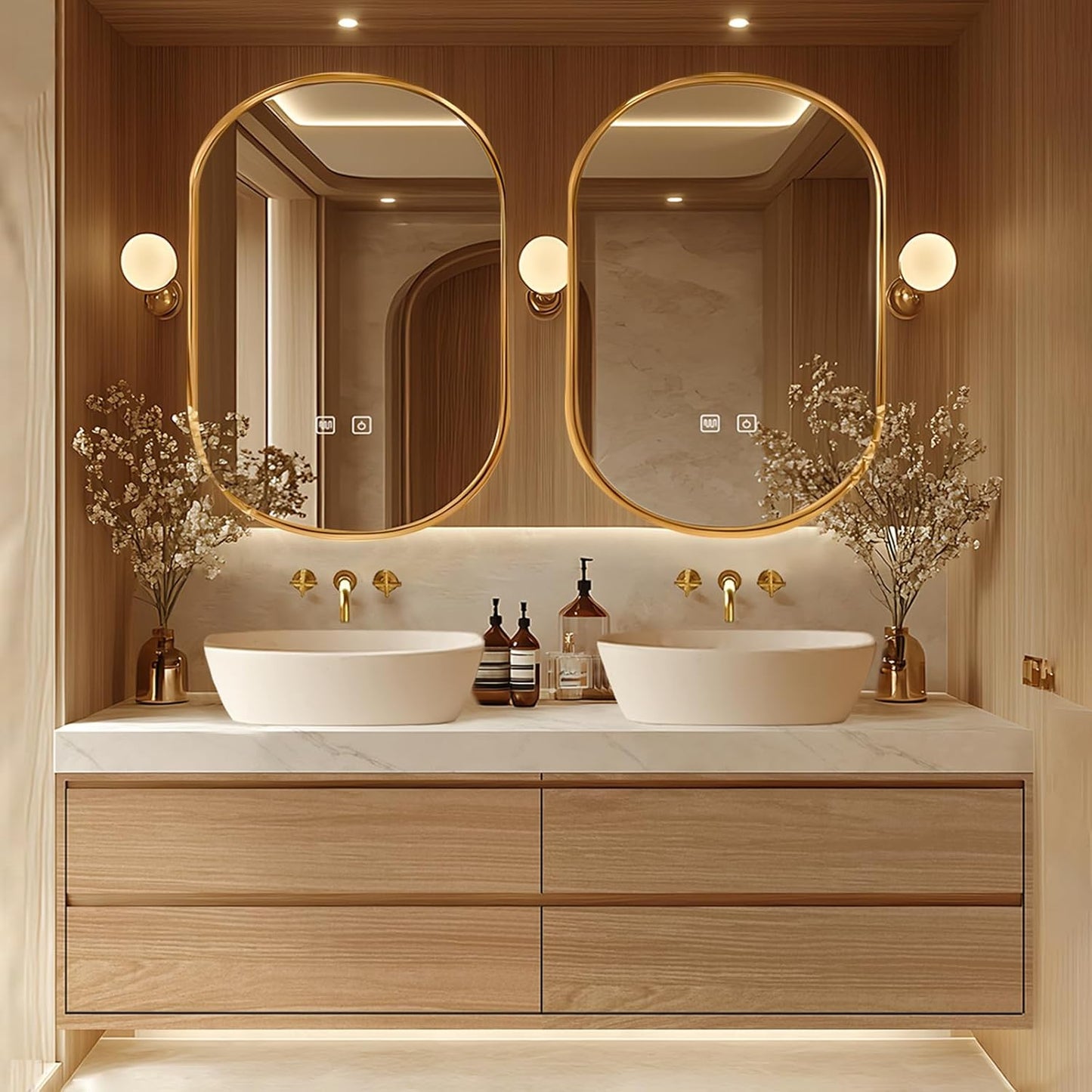 68"Floating Bathroom Vanity with Double Sinks Includes Irregular Mirrors